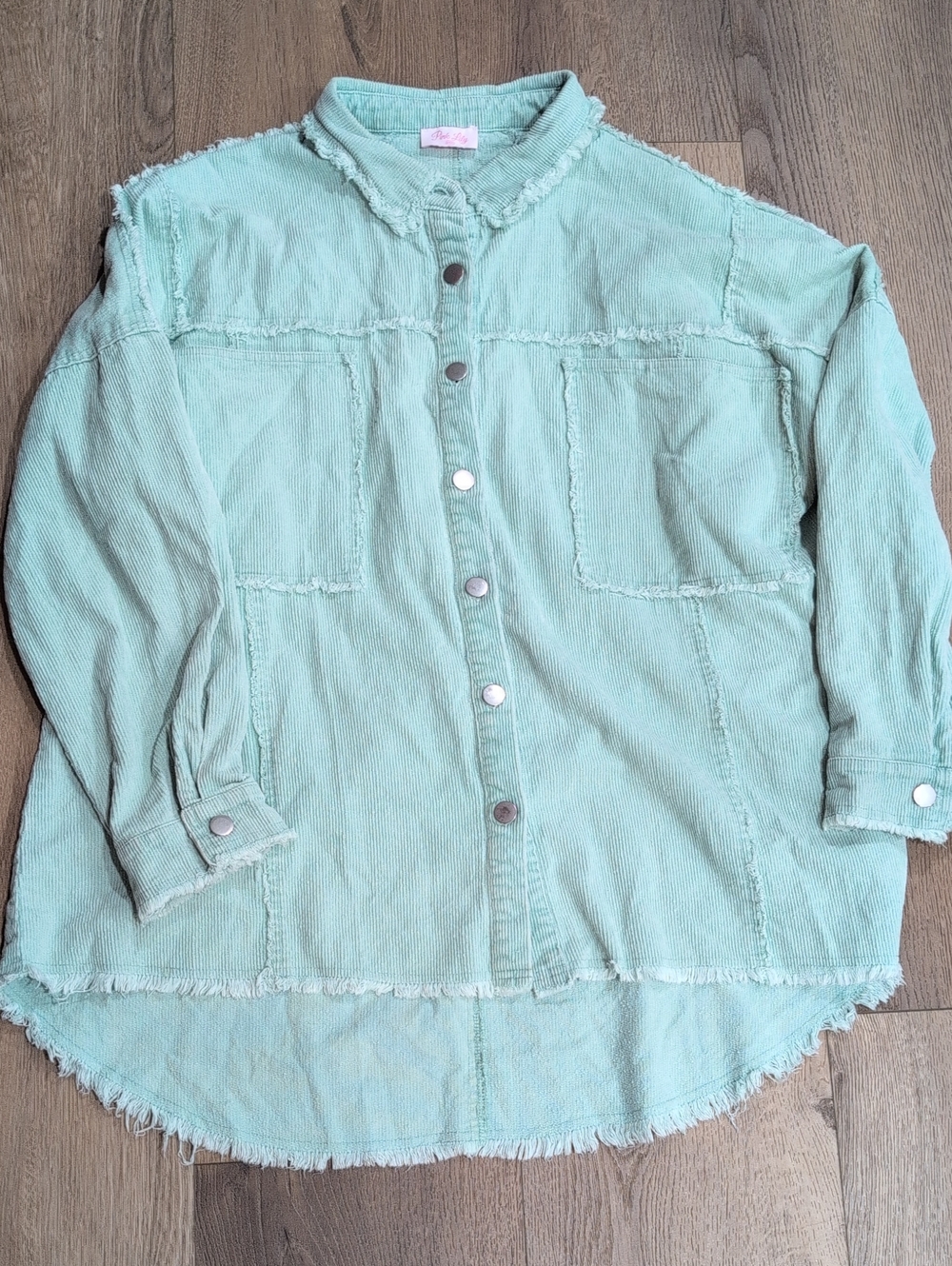 Pink Lily Mint Green Corduroy Button-Down Shirt